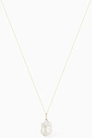Mateo New York Baroque Pearl Necklace with Diamonds in 14kt Gold