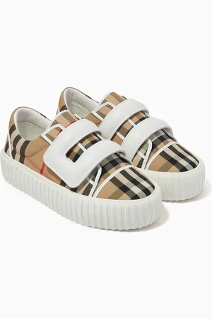 Burberry Mark Check Sneakers in Cotton & Leather