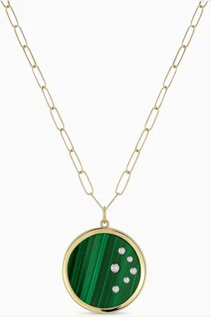 Mateo New York Malachite Medallion Paperclip Chain Necklace in 14kt Gold