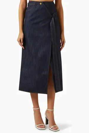 MATÉRIEL by Aleksandre Akhalkatsishvili Diagonal Belt Skirt in Denim