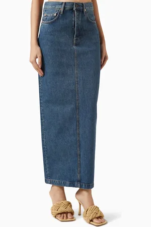 WARDROBE.NYC Straight Denim Maxi Skirt in Cotton