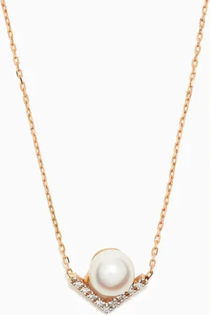 Mateo New York Right Angle Pearl & Diamond Necklace in 14kt Gold