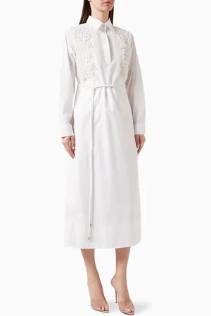 BAQA Embroidered Belted Dress in Cotton