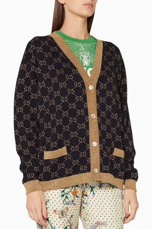 Gucci Dark-Blue & Gold Cotton-Lurex GG Cardigan