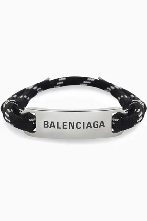 Balenciaga Logo Plate Cord Bracelet in Brass & Cotton