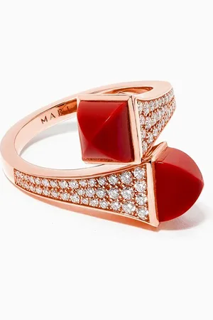 Marli Cleo Diamond Statement Ring with Red Coral in 18kt