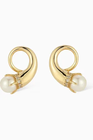 Mateo New York Diamond & Pearl Cornucopia Earrings in 14kt Gold