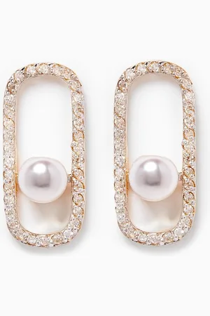 Mateo New York Diamond Pearl Track Earrings in 14kt Gold