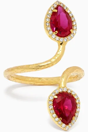 Dima Double Drop Ruby & Diamond Ring in 18kt Yellow