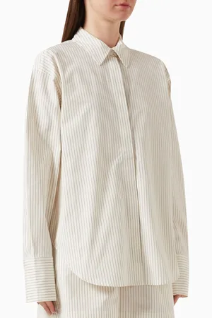 GOOD AMERICAN Stripe Oversized Shirt in Cotton-poplin