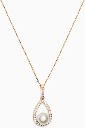 Mateo New York Diamond Pearl Tear Drop Necklace in 14kt Gold