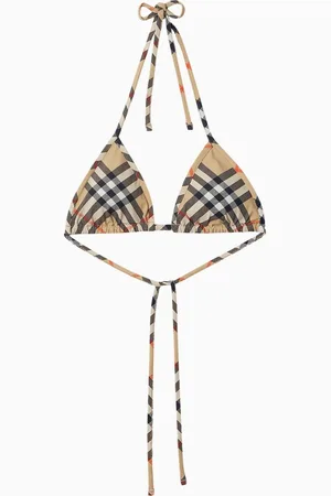 Burberry Checked Triangle Bikini Top in Stretch Nylon