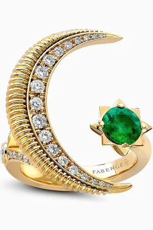 Faberge Colours of Love Hilal Crescent Emerald & Diamond Ring in Yellow Gold