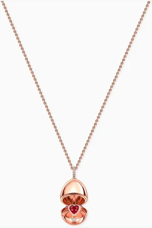 Faberge Essence Diamond & Ruby Heart Locket Necklace in 18kt Rose Gold