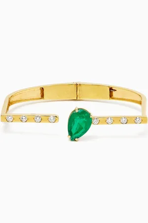 Dima Pear-cut Emerald & Diamond Open Bangle in 18kt