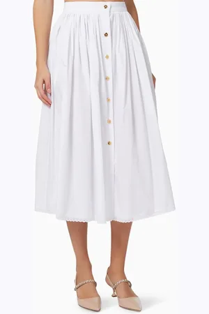 Miu Miu Buttoned Midi Skirt in Cotton Poplin
