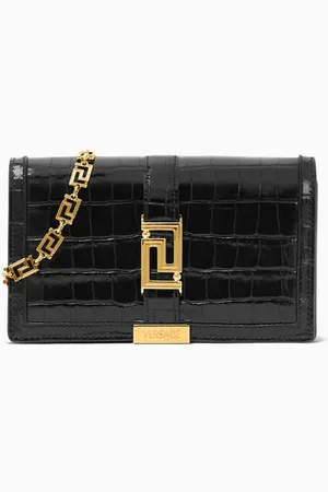 VERSACE Greca Goddess Mini Bag in Croc-embossed Leather