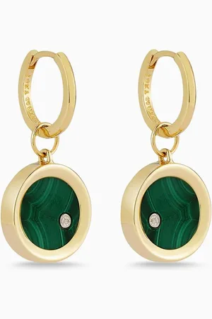 Mateo New York Malachite Diamond Dot Drop Earrings in 14kt Gold