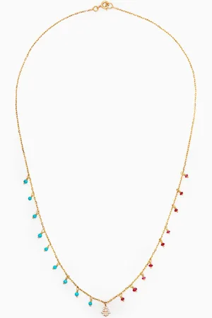 Dima Diamond Hamsa Hand Charm & Bead Necklace in 18kt Yellow Gold