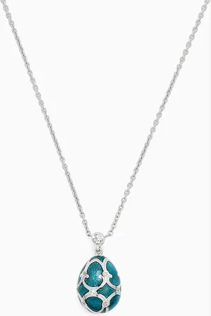Faberge Guilloché Enamel & Diamond Petite Egg Pendant Necklace in 18kt White Gold