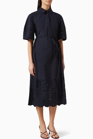 Erdem Cutwork Embroidery Shirt Midi Dress in Cotton