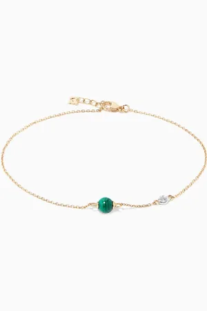 Mateo New York Malachite & Diamond Dot Chain Bracelet in 14kt Gold