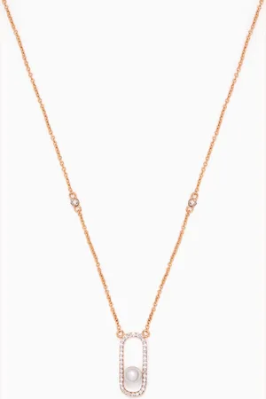 Mateo New York Diamond Pearl Track Necklace in 14kt Gold