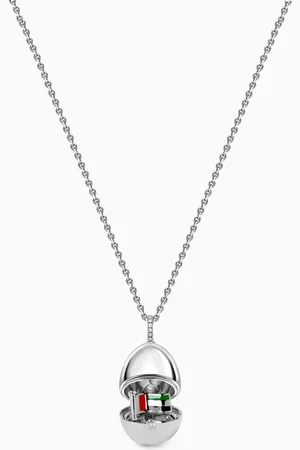 Faberge Essence UAE Flag Surprise Locket Necklace in 18kt White Gold