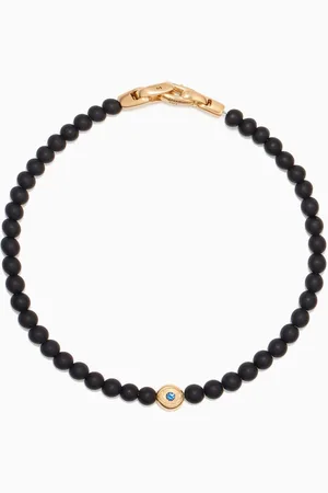 David Yurman Spiritual Beads Evil Eye Bracelet with Onyx & Sapphire in 18kt Yellow Gold