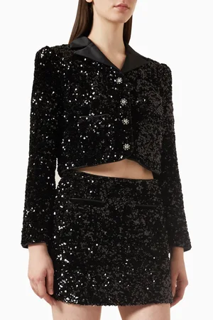 Self-Portrait Cropped Jacket in Sequin