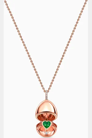 Faberge Essence Rose Gold Emerald Heart Surprise Locket Necklace in 18kt Rose Gold