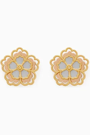Damas Farfasha Giardino Oro Medium Motif Stud Earrings in 18k Yellow & White Gold