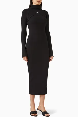 OFF-WHITE Off Stamp High-neck Midi Dress in Cotton-knit