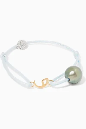 Robert Wan Pastel-Blue Pearl & W Initial Charm Bracelet