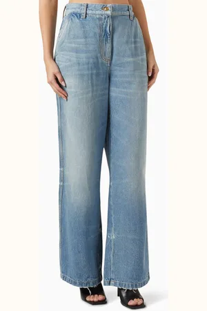 Palm Angels Logo Wide-leg Jeans in Washed Cotton-denim
