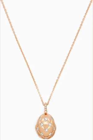 Faberge Treillage Brushed Diamond Egg Necklace in 18kt