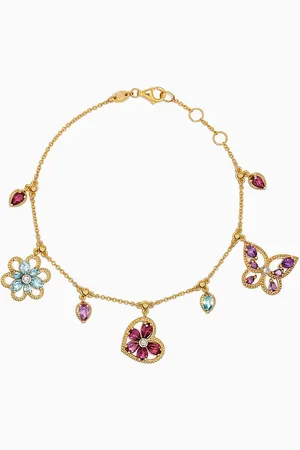 Damas Farfasha Frou Frou Mixed Motif Charm Bracelet in 14kt Gold