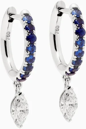 Fergus James Marquise Diamond Drop Sapphire Hoops in 18k White Gold