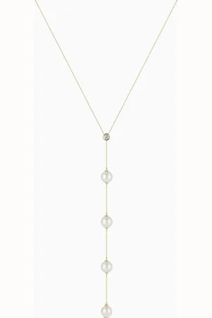 Mateo New York Diamond & Pearl Drizzle Lariat Necklace in 14kt Gold