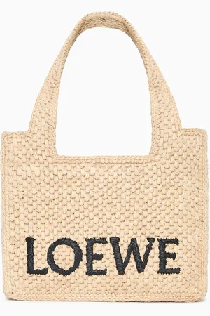 Loewe Mini Font Tote Bag in Raffia