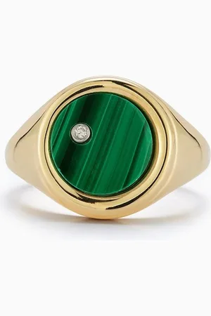 Mateo New York Malachite & Diamond Coin Signet Ring in 14kt Gold