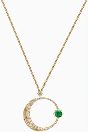 Faberge Colours of Love Hilal Crescent Emerald & Diamond Pendant in Yellow Gold