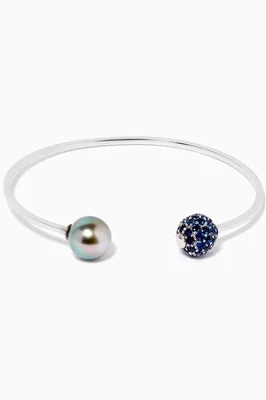 Robert Wan Akila Pearl Cuff Bracelet with Sapphires in 18kt White Gold
