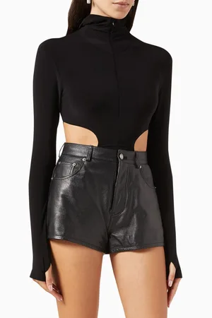 Norma Kamali Turtleneck Cut-out Bodysuit in Poly Lycra