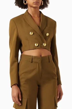 Palm Angels Boyfriend Crop Blazer in Cotton-blend
