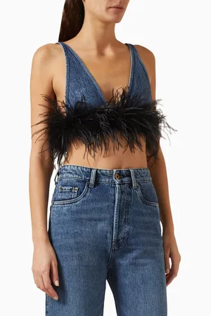 Miu Miu Fur-trimmed Top in Denim
