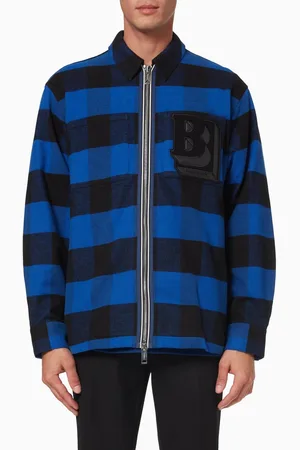 Burberry Letter Graphic Zip-front Shirt in Check Cotton Flannel