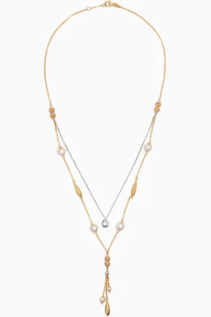 Damas Kiku Freshwater Pearl Layered Charm Necklace in 18kt Gold