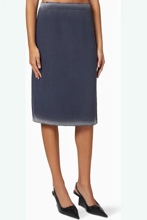 Miu Miu Distressed Hem Skirt in Ribbed Cotton Knit