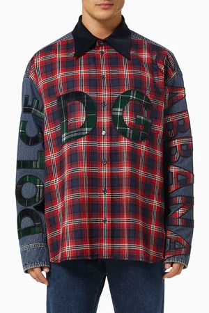 Dolce & Gabbana Shirt with DG Patch in Tartan Wool & Denim